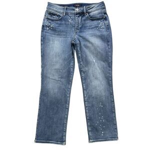 NYDJ Marilyn Straight Leg Jeans Crop Women’s Sz 8 Denim Stretch Bleach Splatter